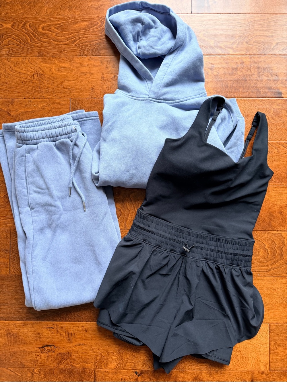 Light Blue Fleece Jogger & Hoodie Set with Black Athletic Romper Set